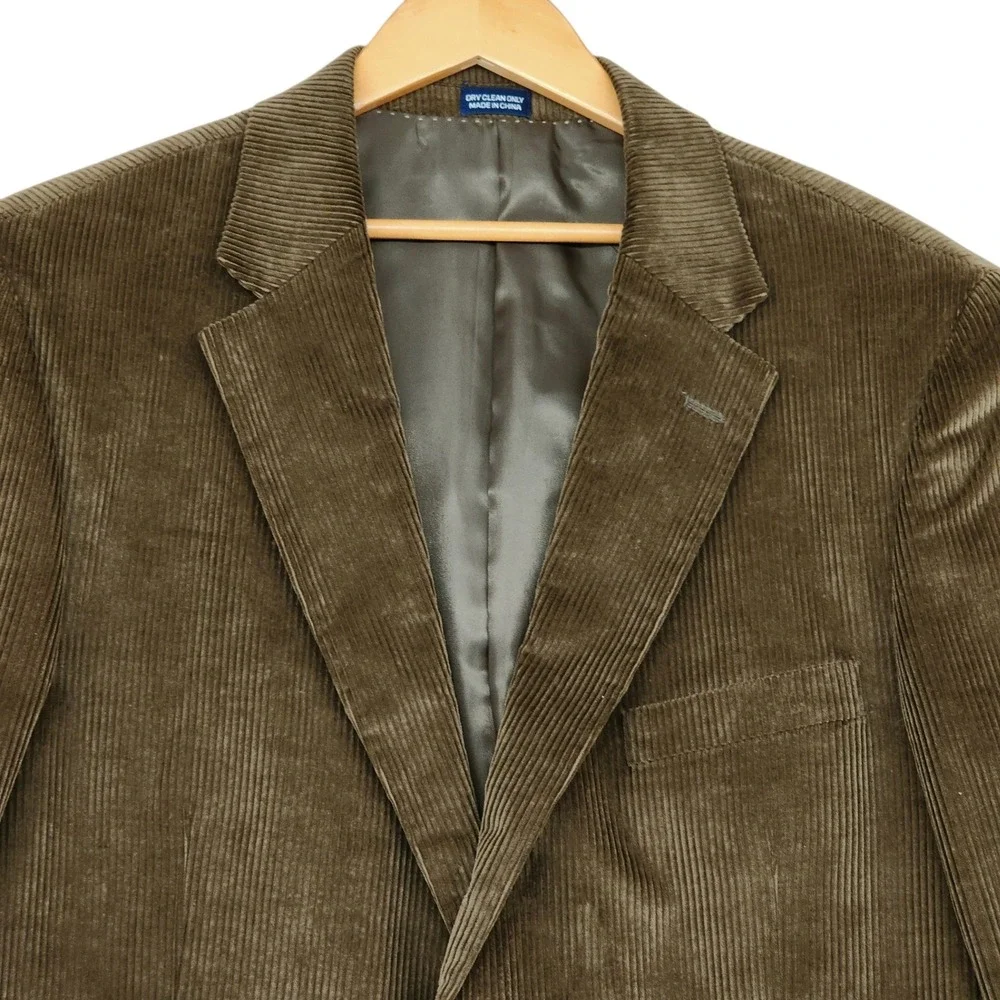 Corduroy Blazer 44R Long Men Brown 2 Button Sport Coat Jacket Meeting Street Dad